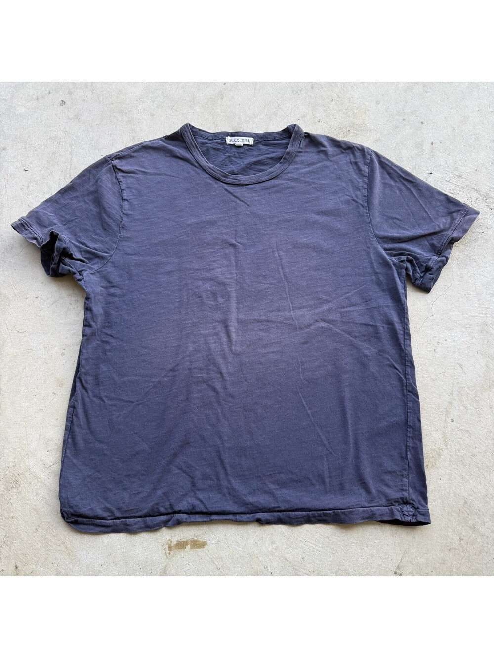 Alex Mill Shirt Crew Neck Short Sleeve Large Mens Navy Blue Cotton Worn Faded